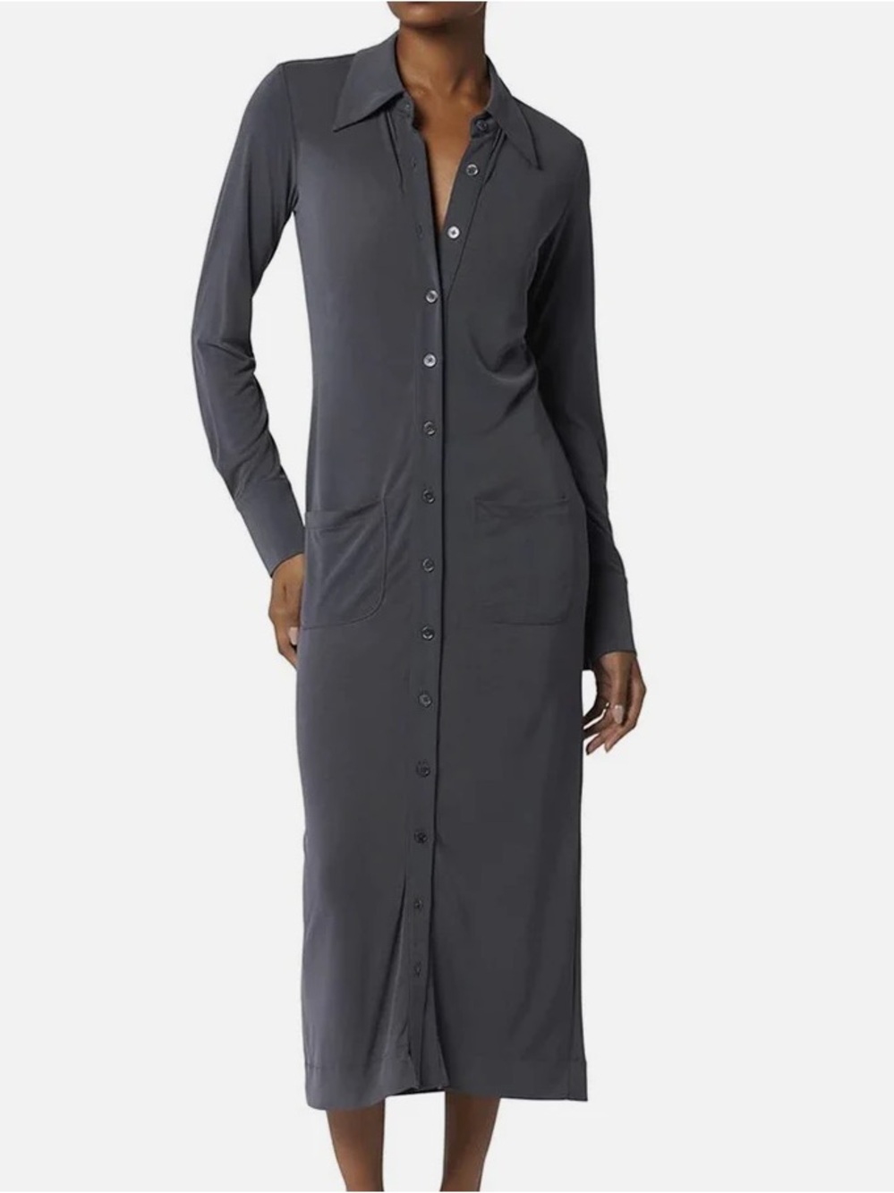 Equipment Charcoal Gray Button-Front Long Sleep Shirt Dress